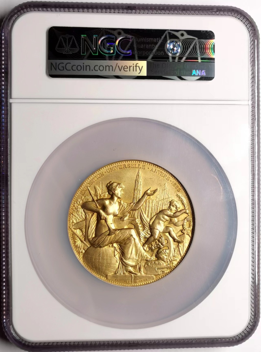 凡希社世界钱币微拍第二百三十五期 1885比利时安特卫普世博会镀金大铜章NGC-MS64