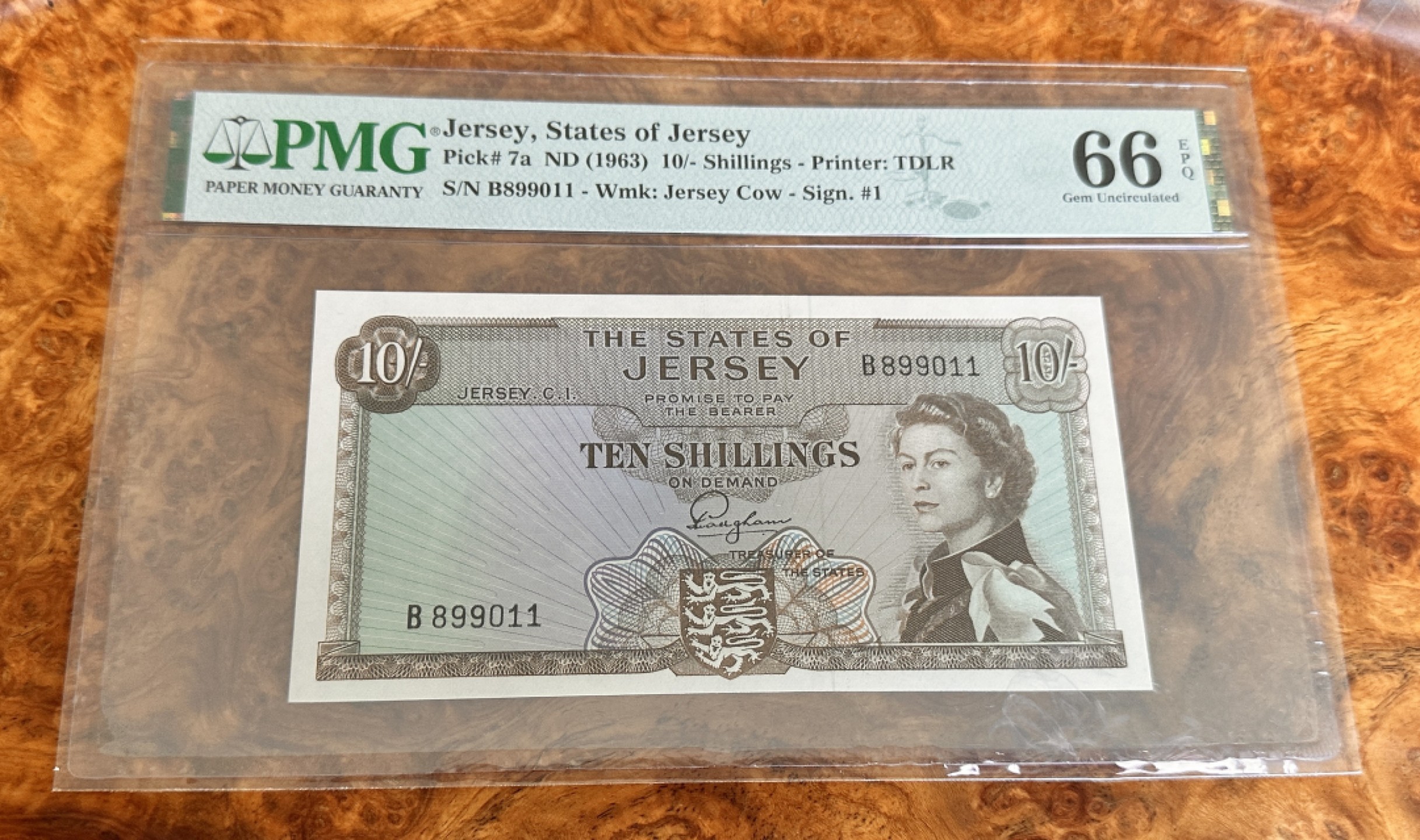 Chase Auction 第21期 - - 外钞、民国钞和人民币混合场！ 1963年泽西10先令，PMG66！