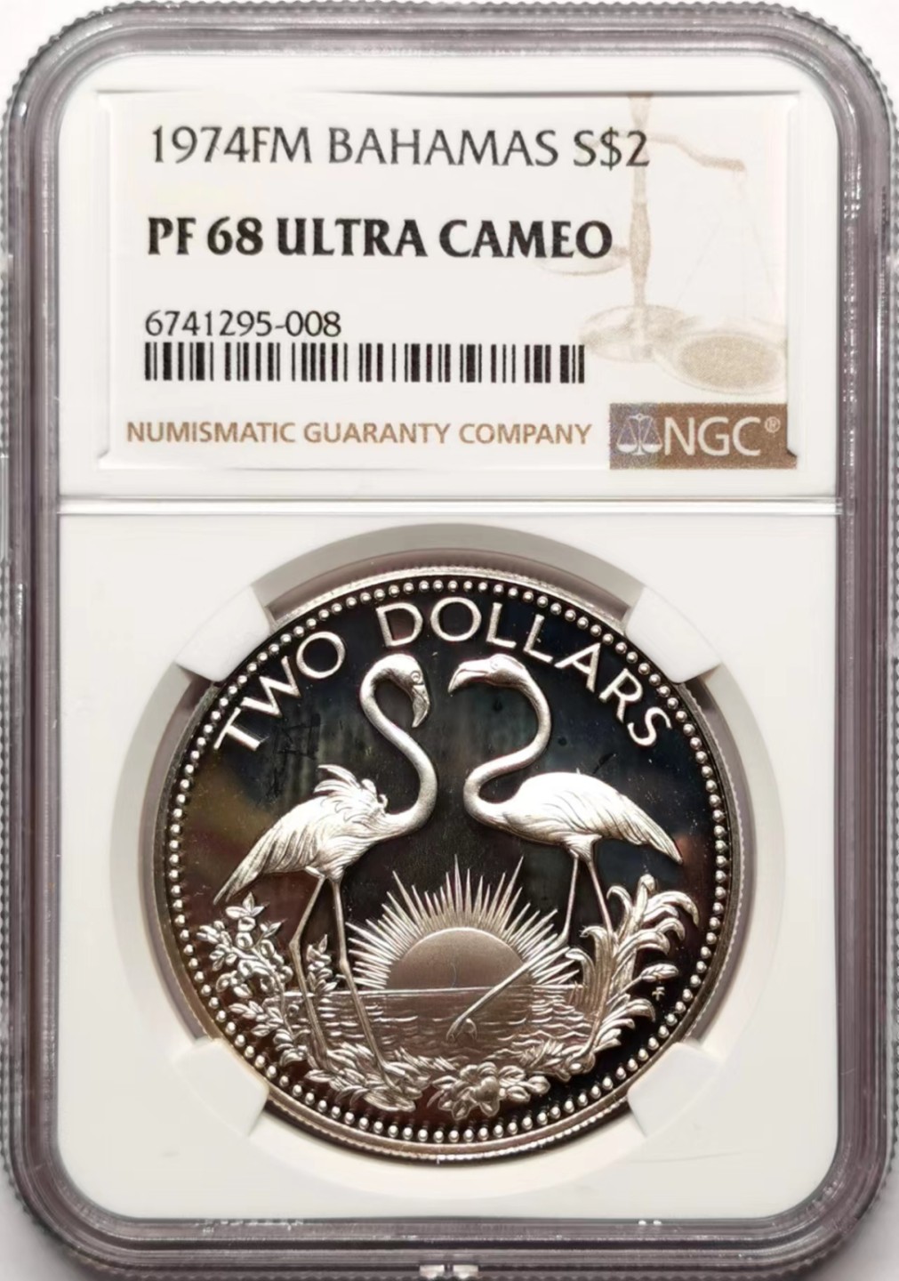 凡希社世界钱币微拍第二百三十五期 1974巴哈马火烈鸟精铸大银NGC-PF68UC