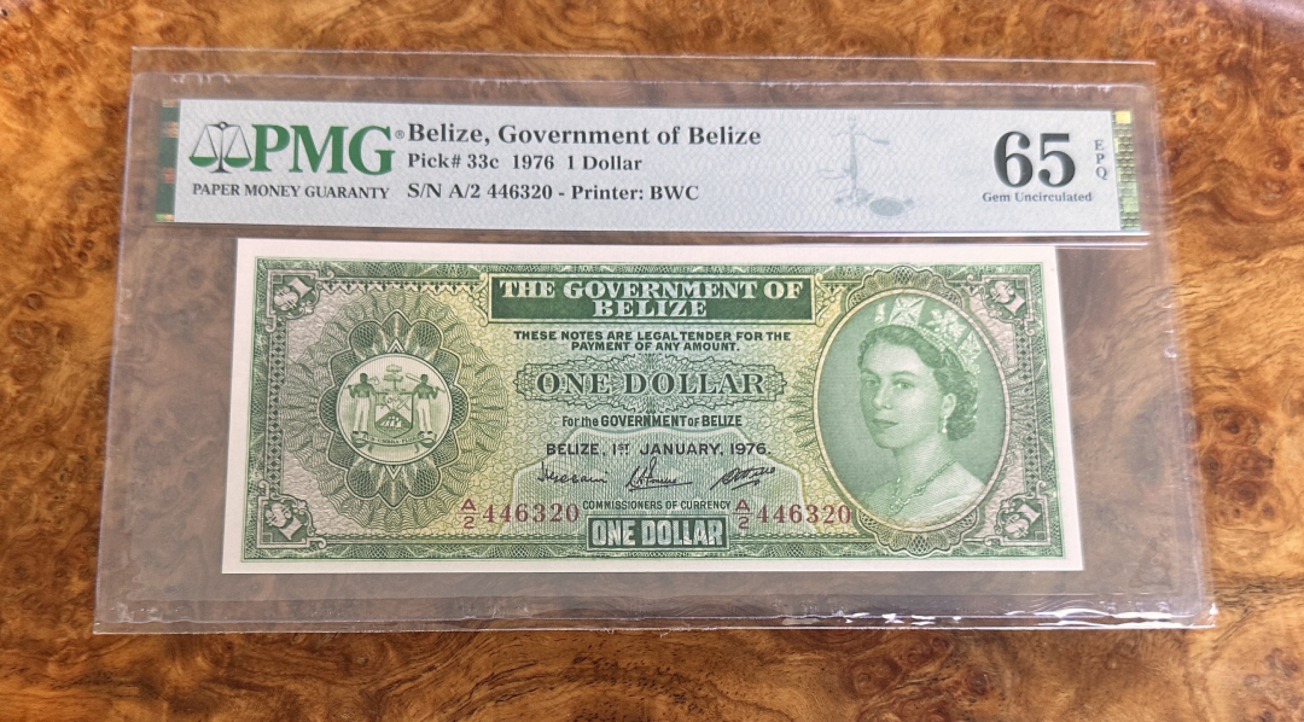 Chase Auction 第21期 - - 外钞、民国钞和人民币混合场！ 1976年伯利兹1元，PMG65！