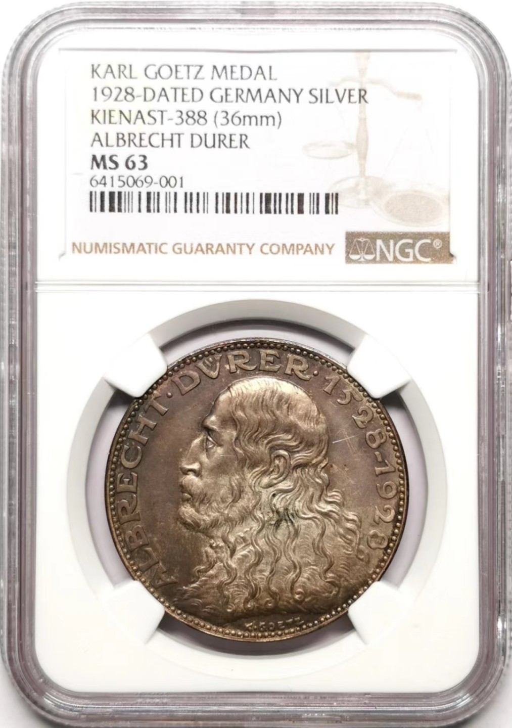 凡希社世界钱币微拍第二百三十五期 1928德国丢勒逝世四百周年纪念银章NGC-MS63