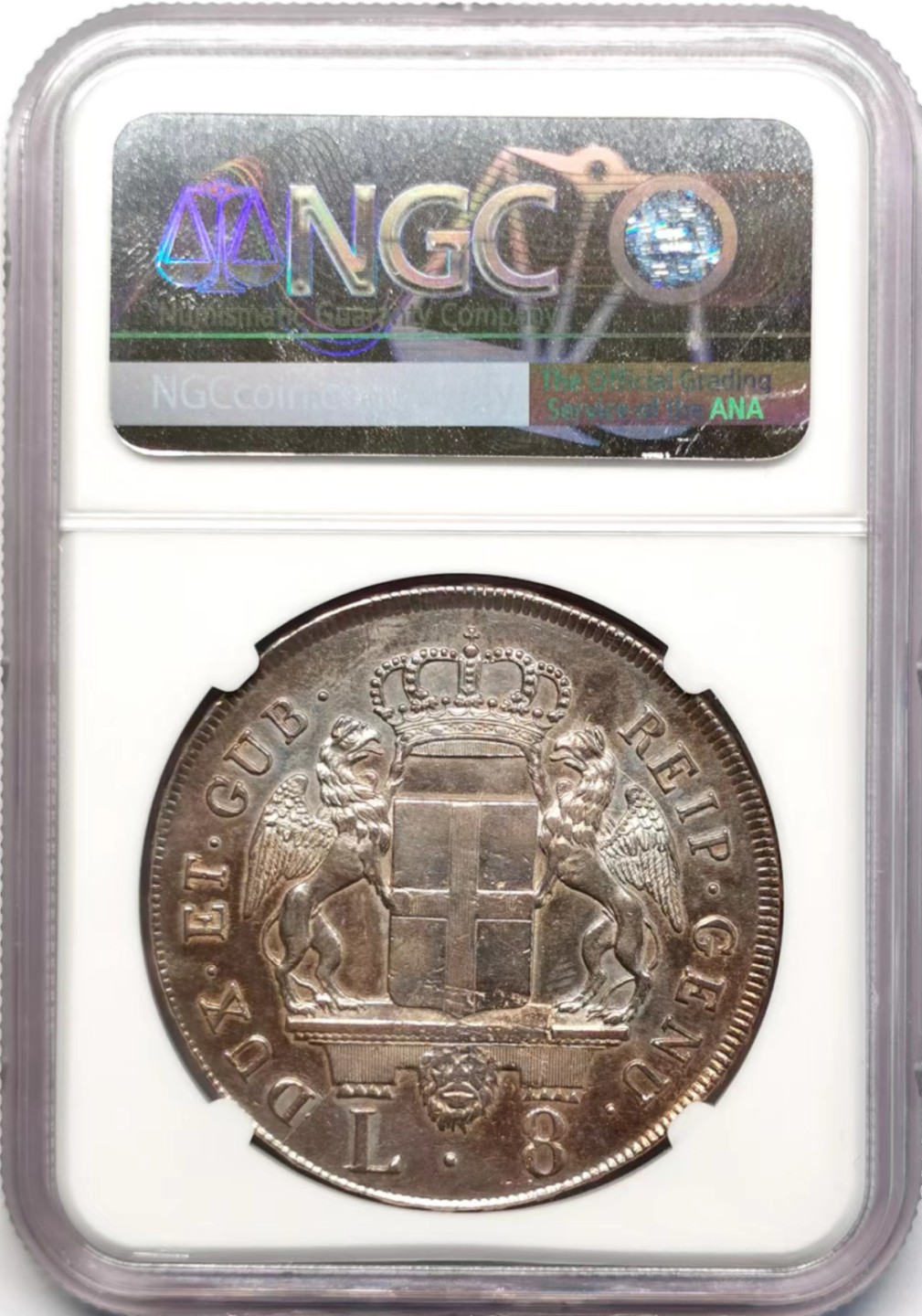 凡希社世界钱币微拍第二百三十五期 1796热那亚共和国8里拉大银NGC-AUD