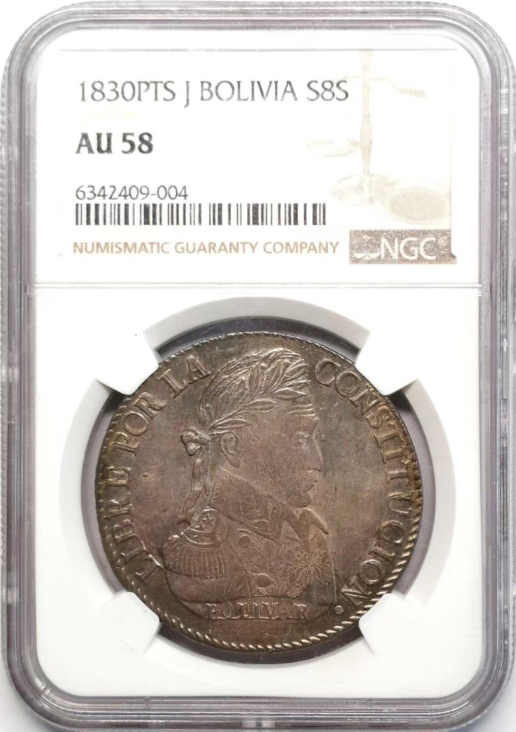 凡希社世界钱币微拍第二百三十五期 1830玻利维亚8S大银NGC-58五彩！
