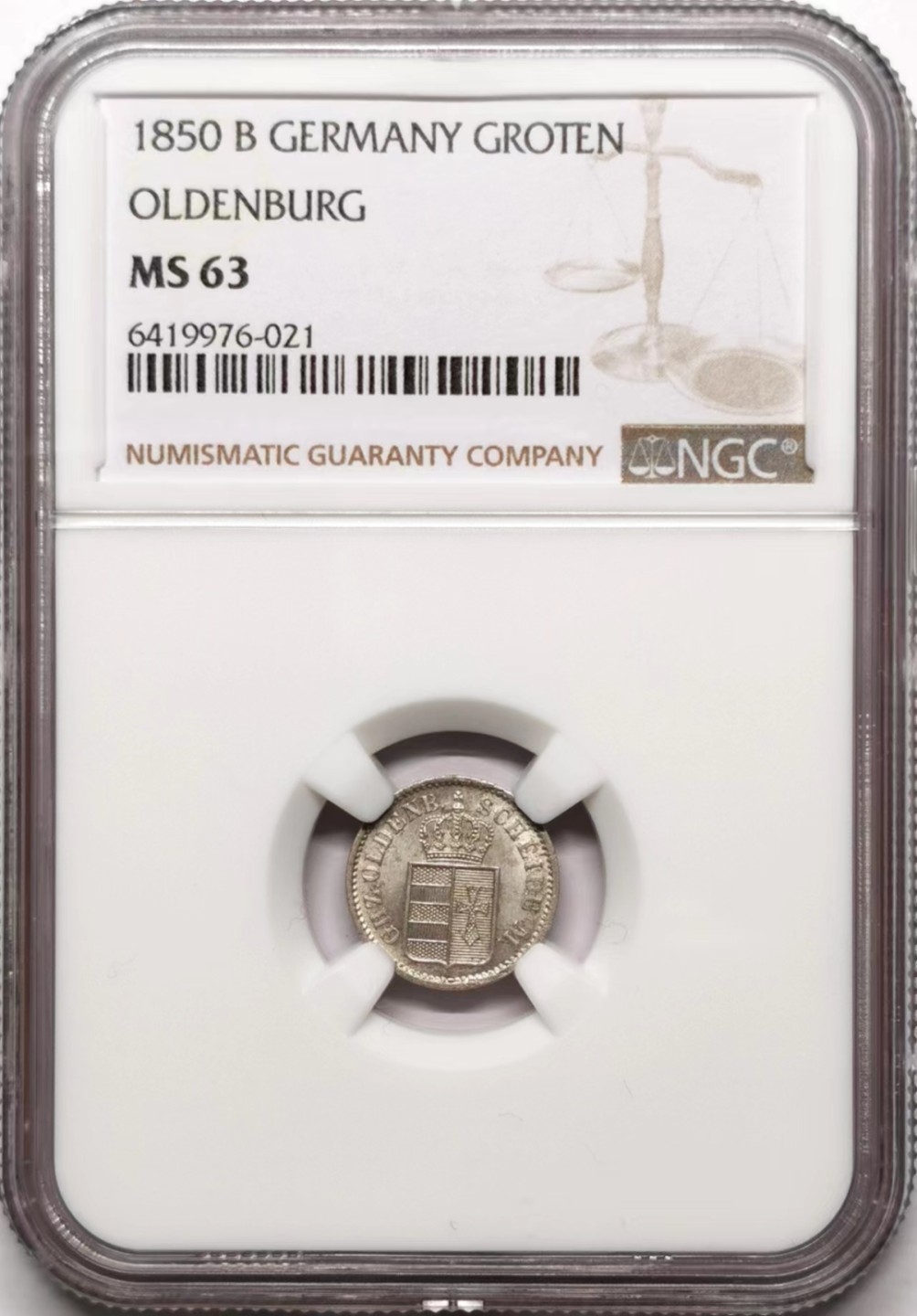 凡希社世界钱币微拍第二百三十五期 1850奥尔登堡GROTEN银辅币NGC-MS63