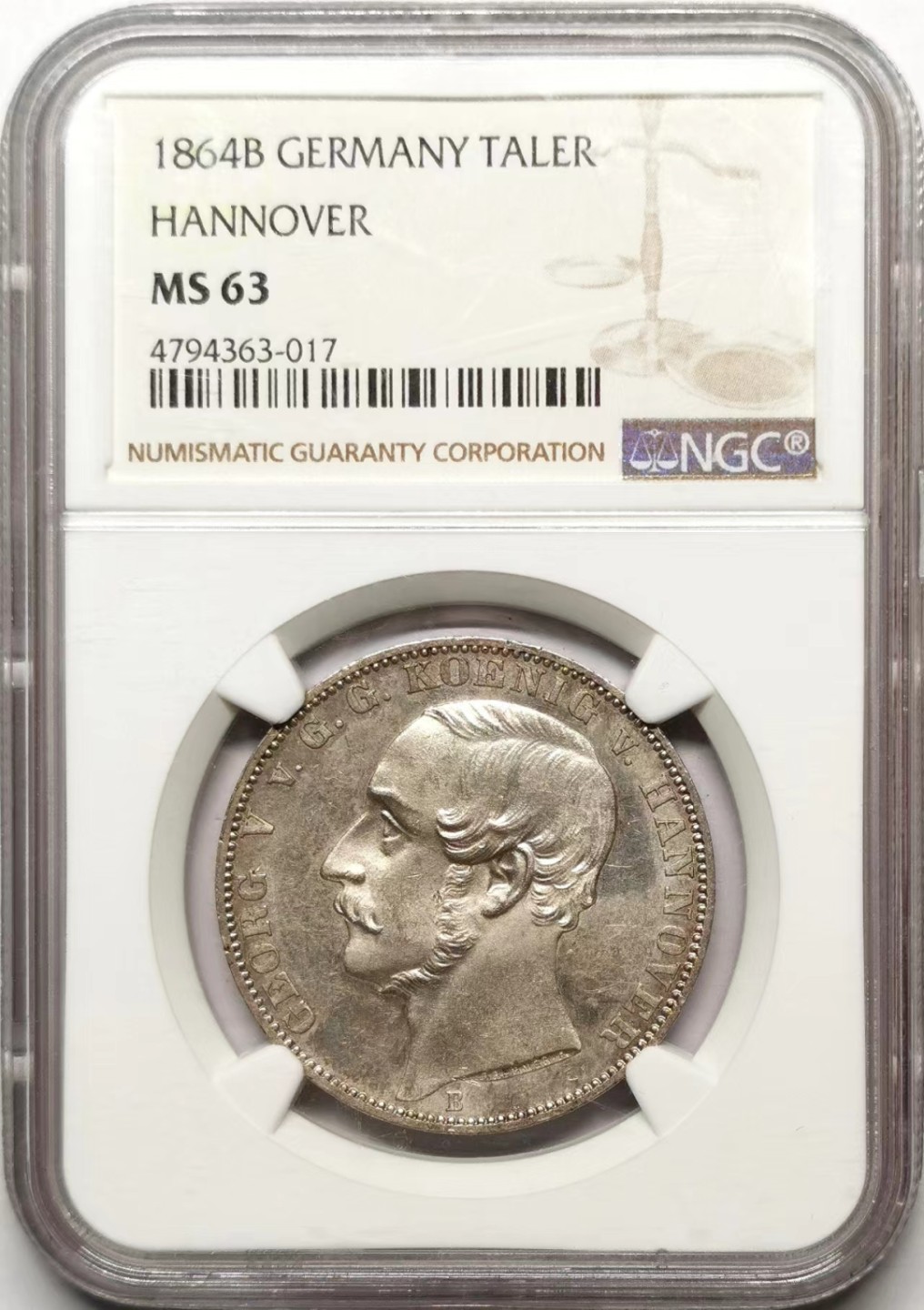 凡希社世界钱币微拍第二百三十五期 1864汉诺威盾徽泰勒NGC-MS63