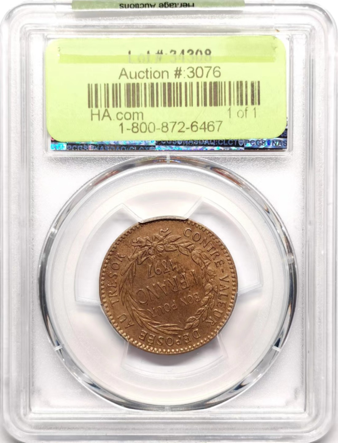 凡希社世界钱币微拍第二百三十五期 荐！1897法属马提尼克1法郎PCGS-MS62