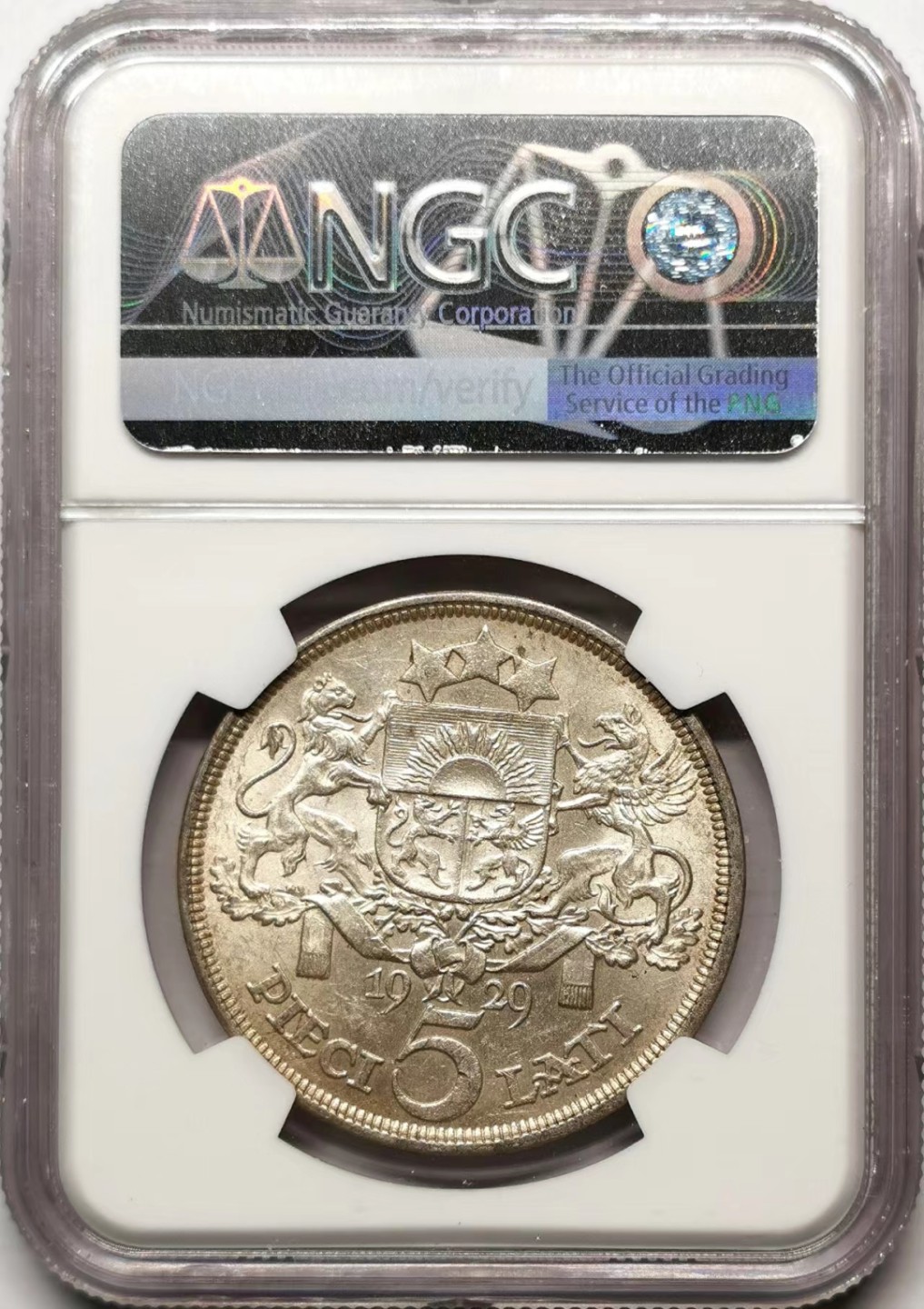凡希社世界钱币微拍第二百三十五期 1929拉脱维亚5L大银NGC-MS62