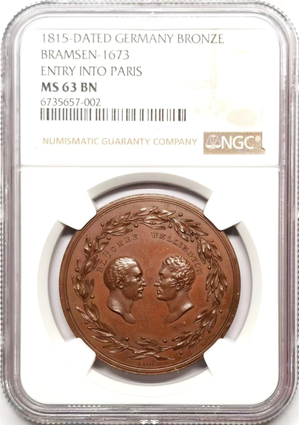 凡希社世界钱币微拍第二百三十五期 1815德国滑铁卢战役纪念铜章NGC-MS63