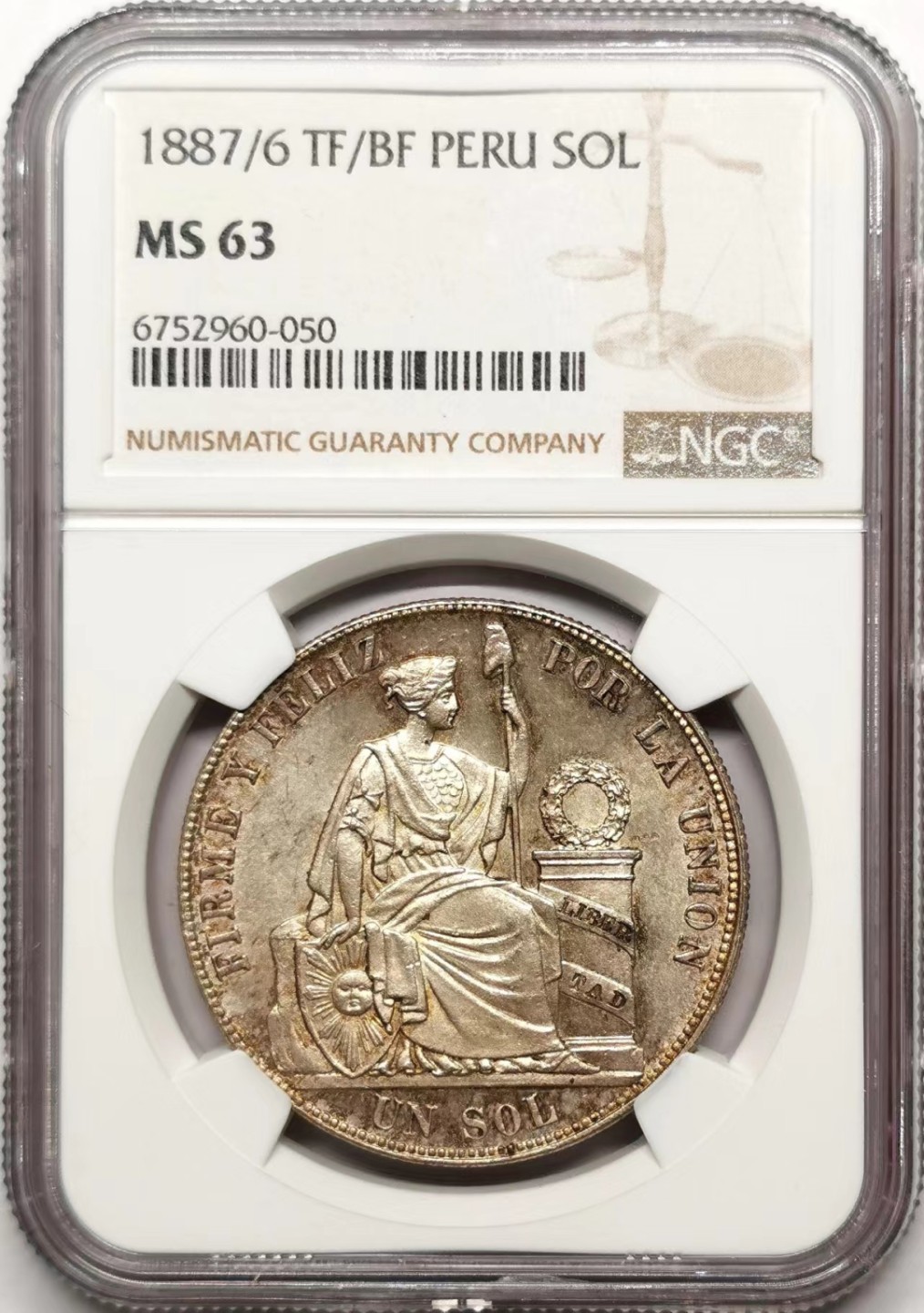 凡希社世界钱币微拍第二百三十五期 1887/6秘鲁座人Sol大银NGC-MS63