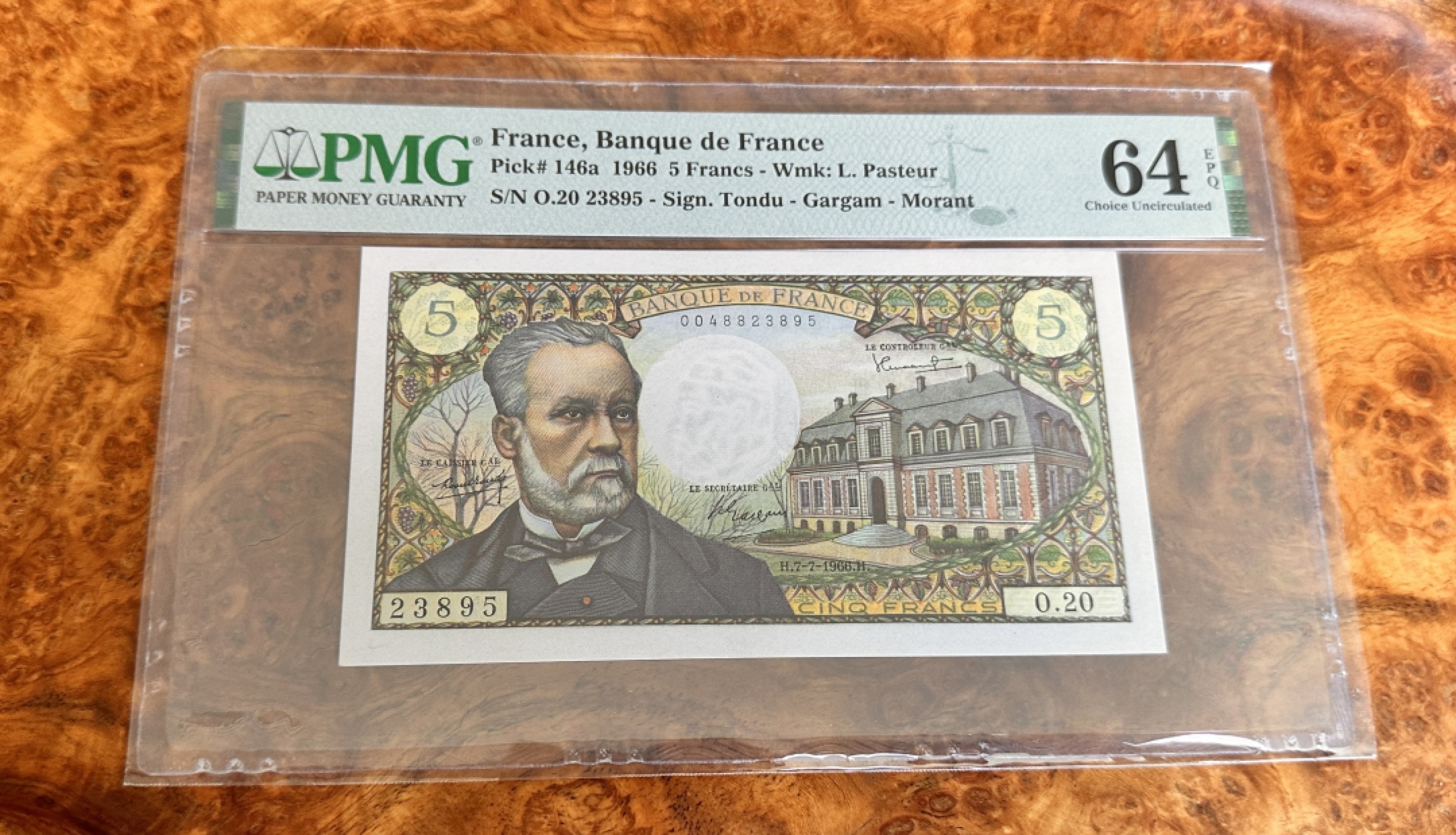 Chase Auction 第21期 - - 外钞、民国钞和人民币混合场！ 1966年法国5法郎，巴斯德，PMG64e！