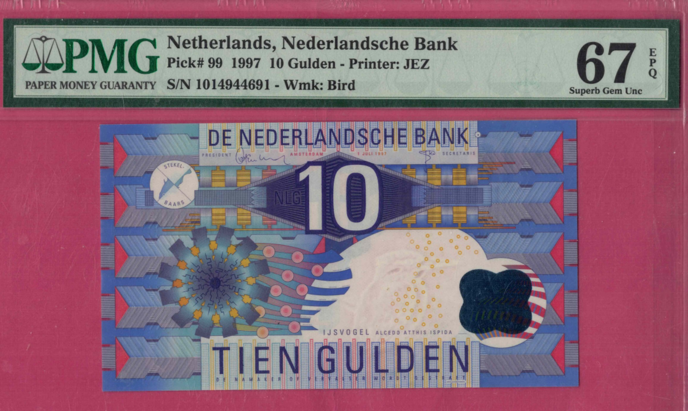 荷兰1997年10盾 P-99 欧洲纸币 实物图 UNC