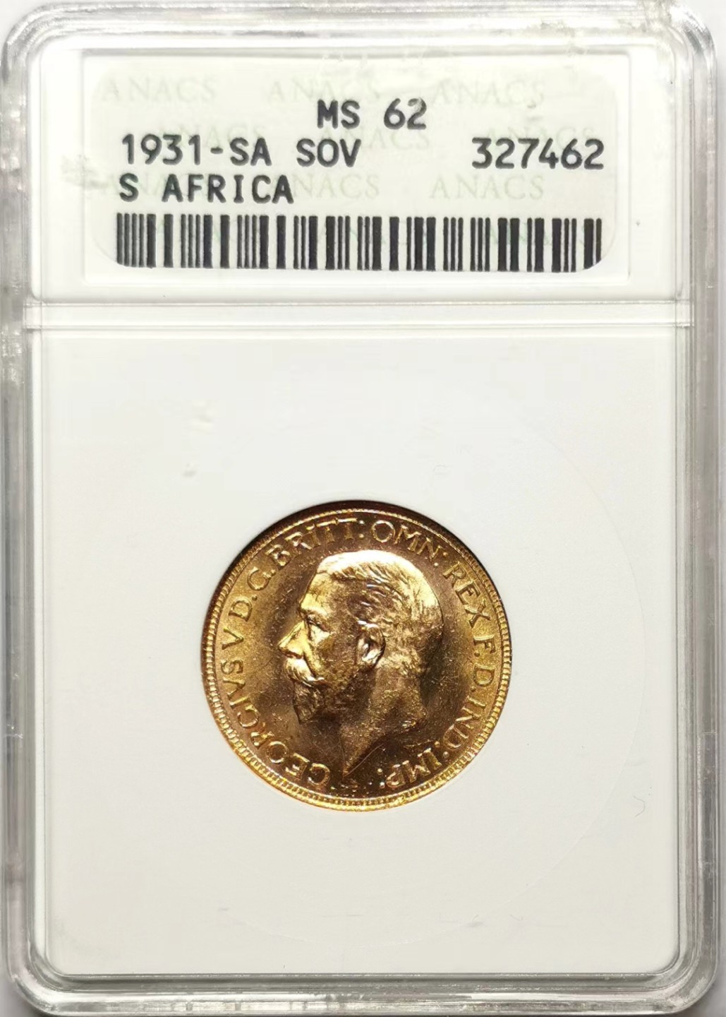 凡希社世界钱币微拍第二百三十五期 1931英属南非乔五索维林金币ANACS-MS62
