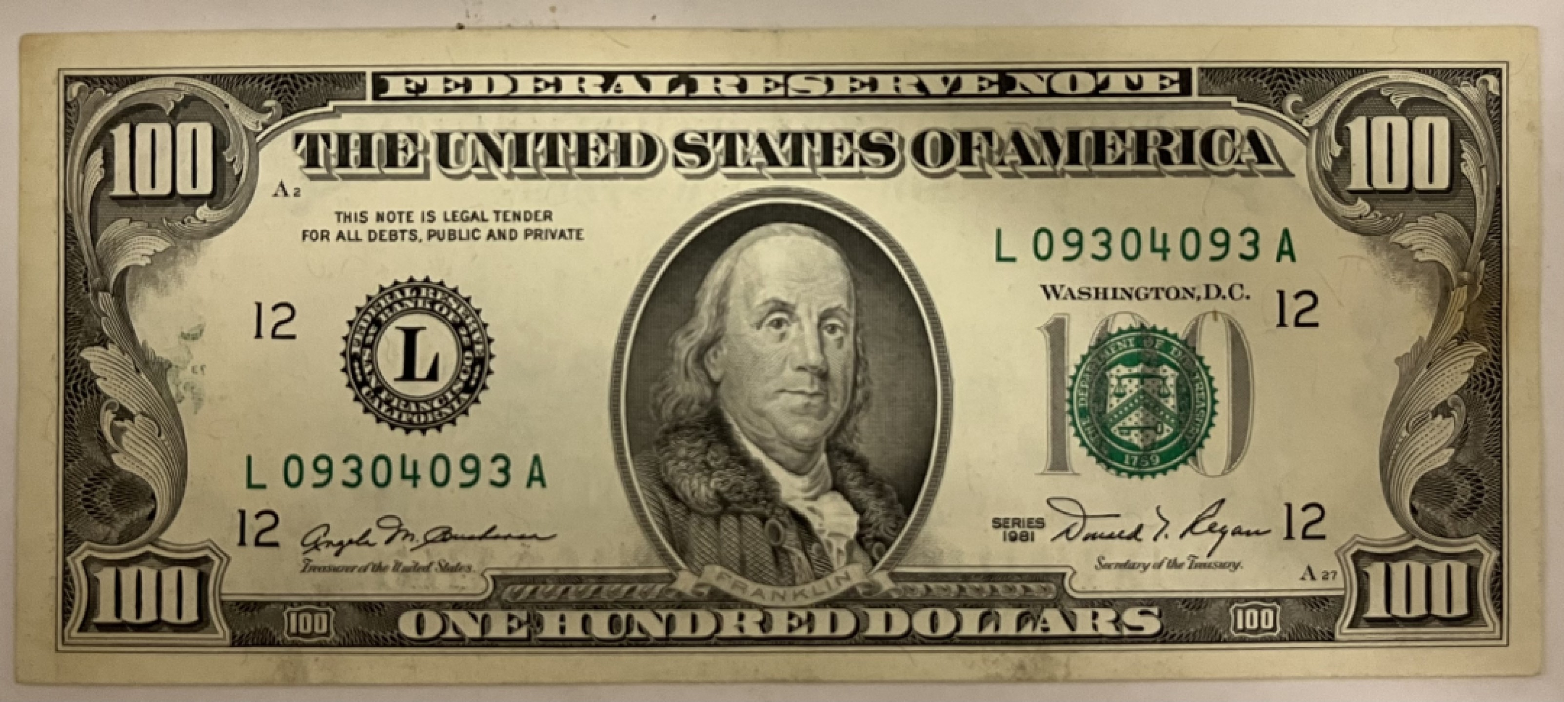 Chase Auction 第21期 - - 外钞、民国钞和人民币混合场！ 1981版 小头 100美元