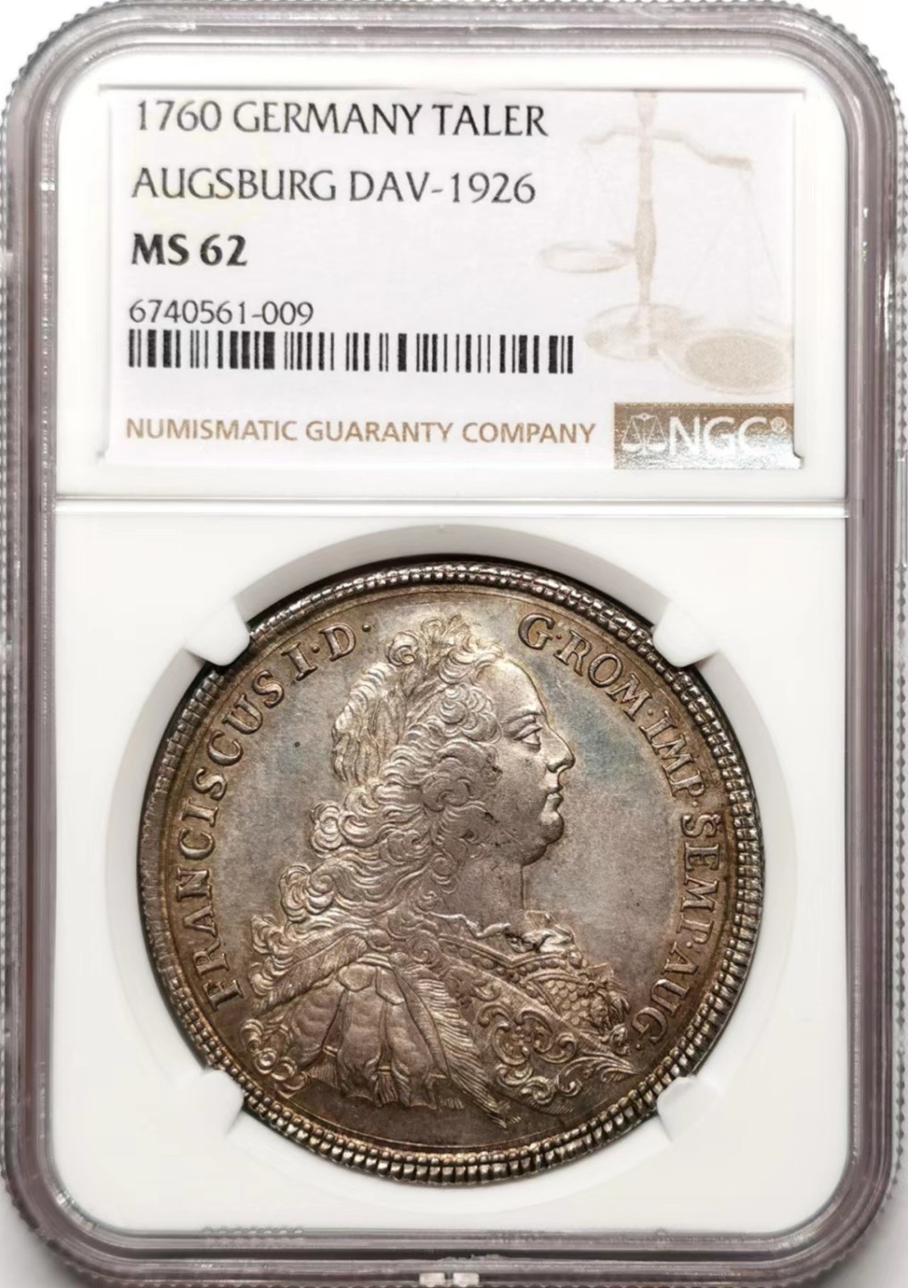 凡希社世界钱币微拍第二百三十五期 荐！1760奥格斯堡双头鹰泰勒大银NGC-MS62