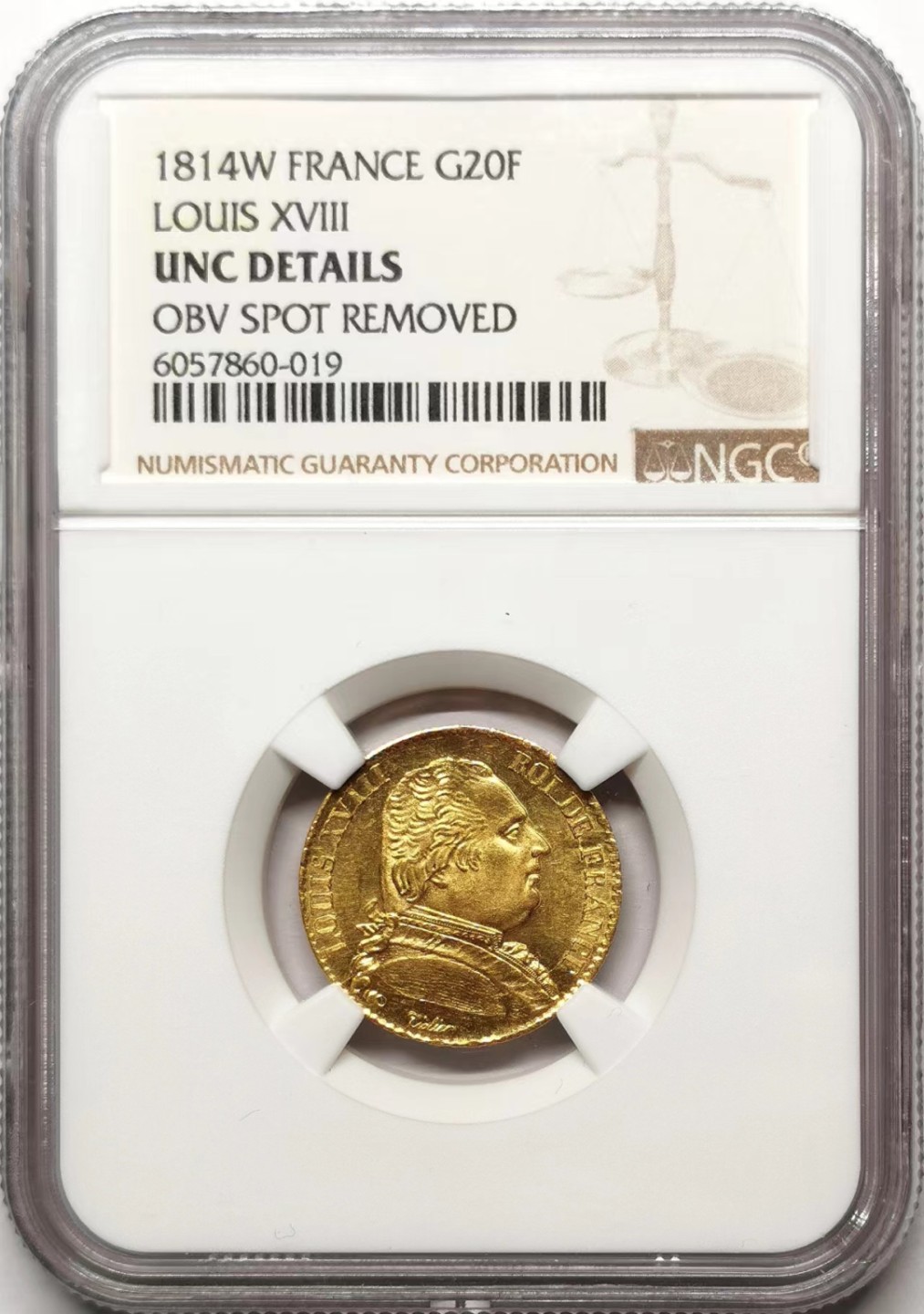 凡希社世界钱币微拍第二百三十五期 1814W法国路易十八20法郎金币NGC-UNCD