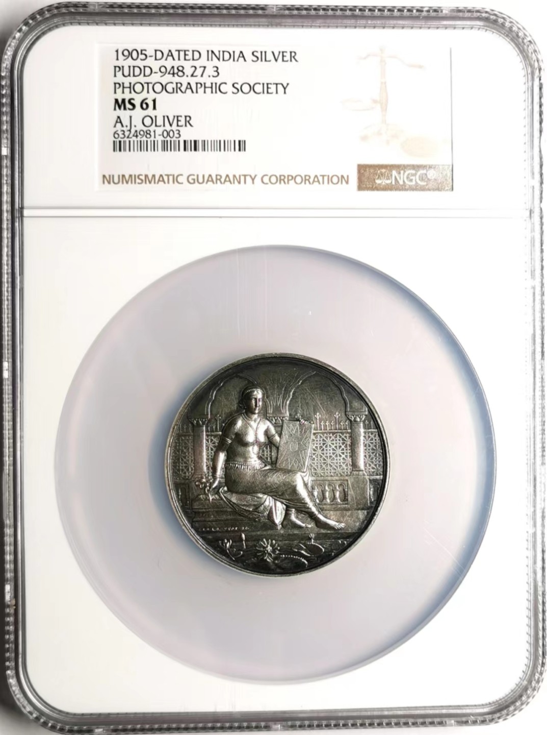 凡希社世界钱币微拍第二百三十五期 荐！1905印度摄影协会纪念大银章NGC-MS61稀有品种！