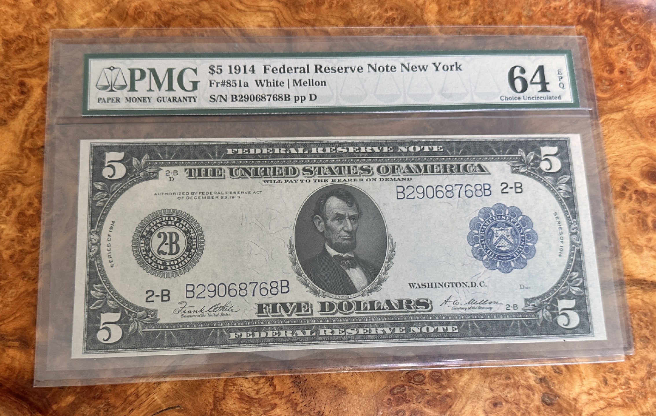 Chase Auction 第21期 - - 外钞、民国钞和人民币混合场！ 1914年美国5美元，PMG64e！