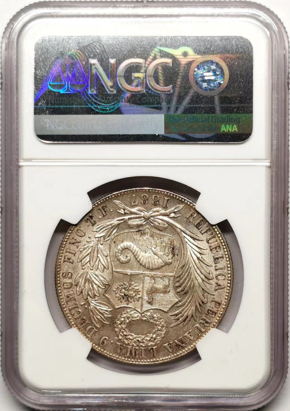 凡希社世界钱币微拍第二百三十五期 1887/6秘鲁座人Sol大银NGC-MS63