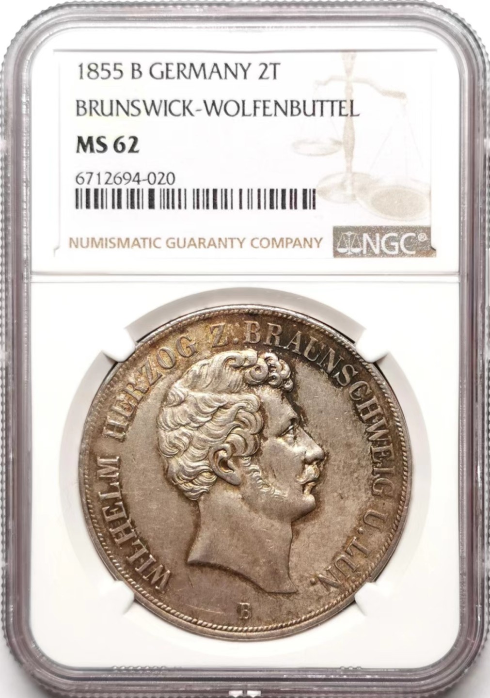 凡希社世界钱币微拍第二百三十五期 荐！1855布伦瑞克沃芬布特纹章2泰勒大银NGC-MS62