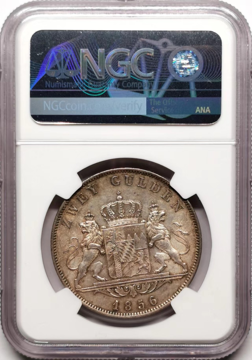 凡希社世界钱币微拍第二百三十五期 荐！1856巴伐利亚2盾大银NGC-MS62欧陆灰彩！