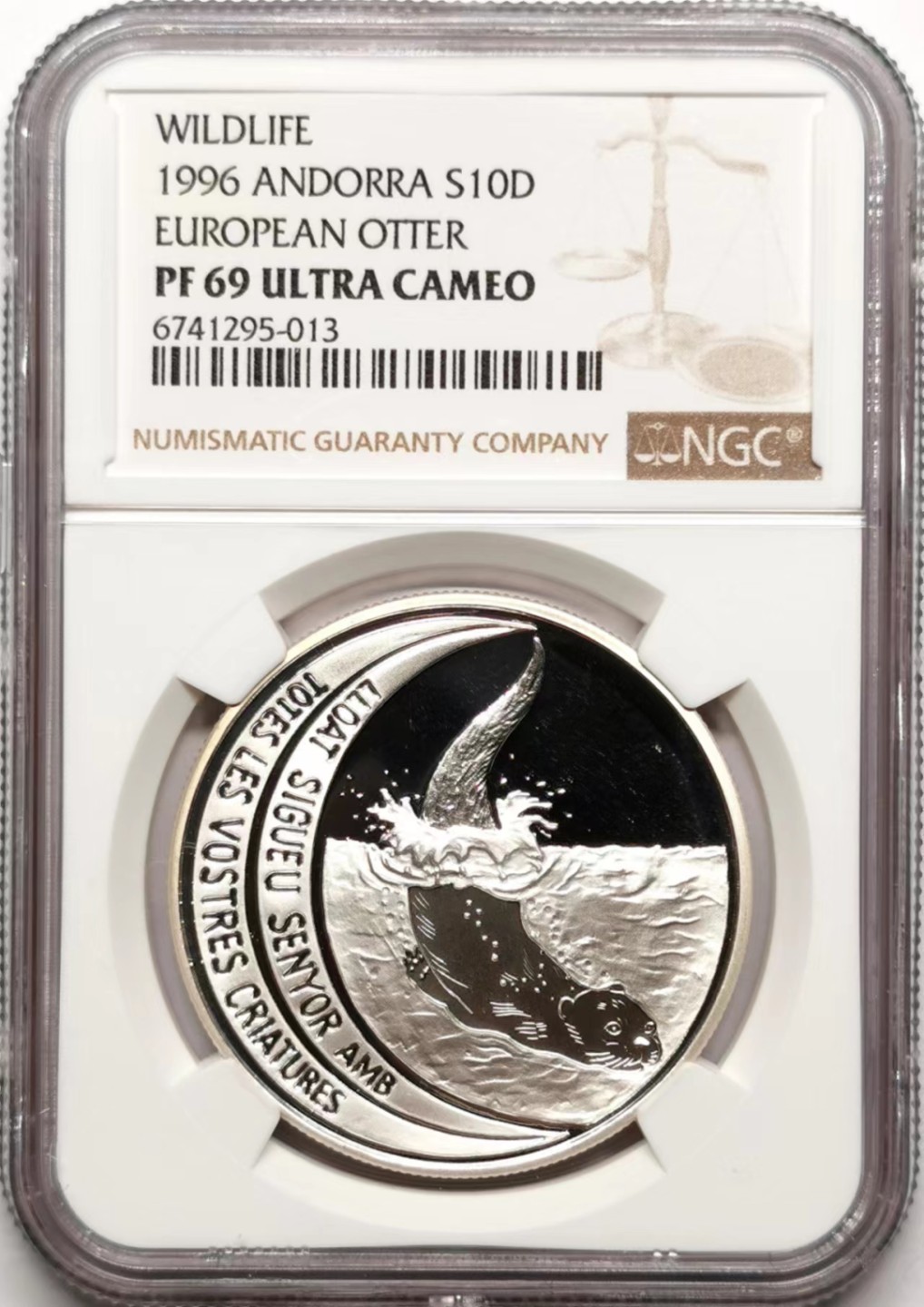 凡希社世界钱币微拍第二百三十五期 1996安道尔水獭精铸大银NGC-PF69UC