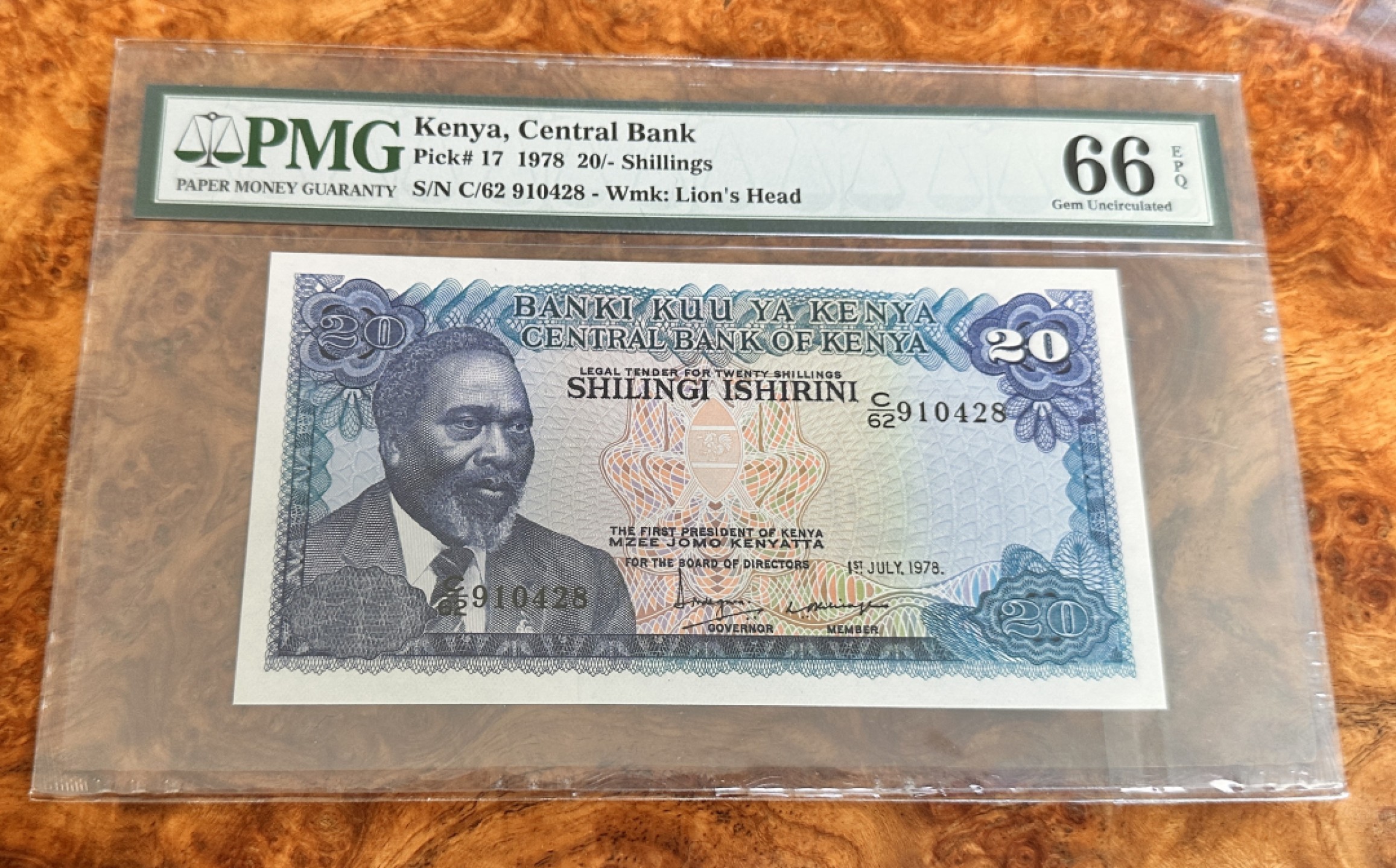 Chase Auction 第21期 - - 外钞、民国钞和人民币混合场！ 1978年肯尼亚20先令，PMG66！
