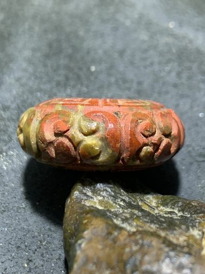 精美战国红玛瑙雕刻回纹平安扣一颗！ 精美战国红玛瑙雕刻回纹平安扣一颗！