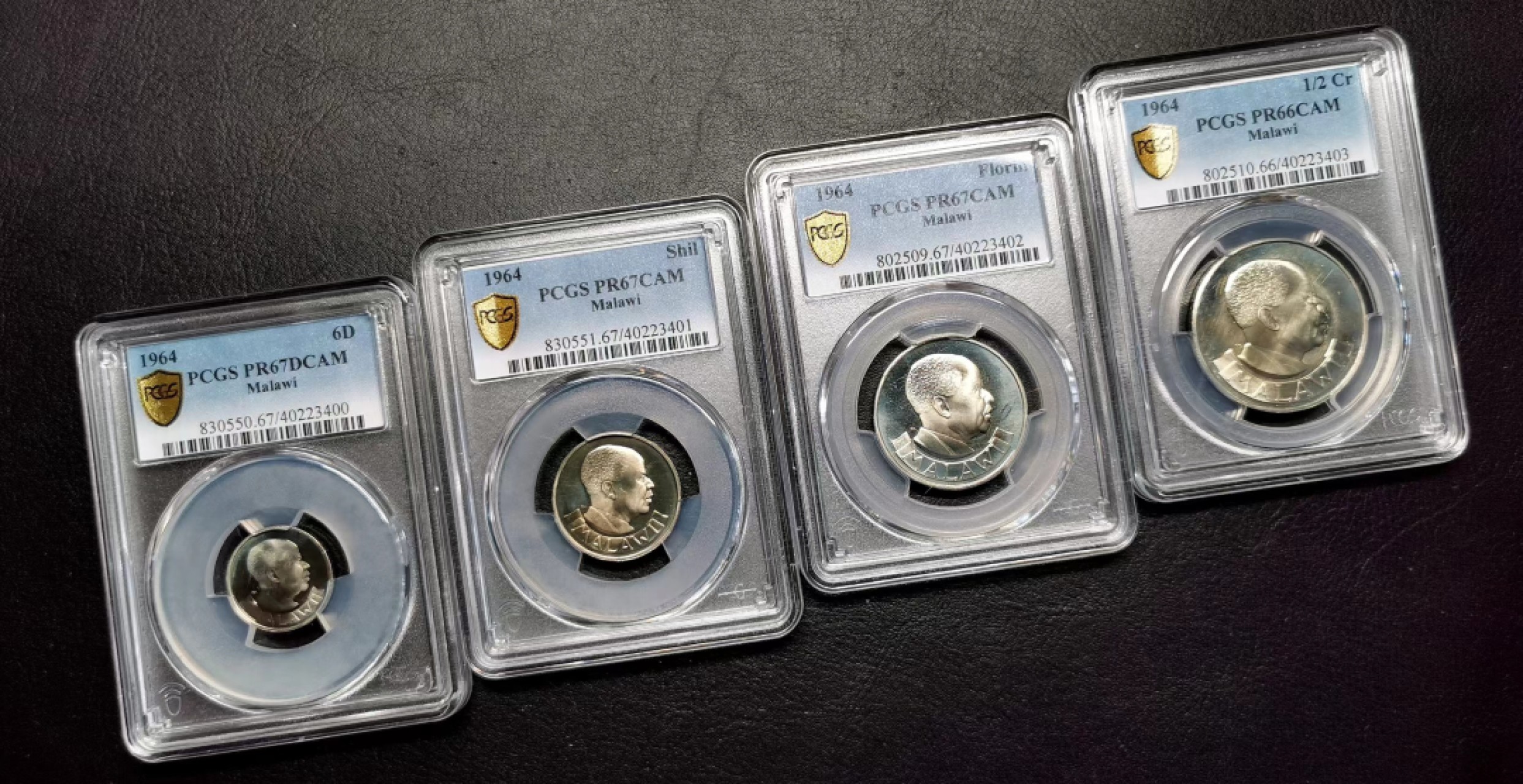 凡希社世界钱币微拍第二百三十五期 1964马拉维精铸四枚PCGS-PF66/67UC附原盒