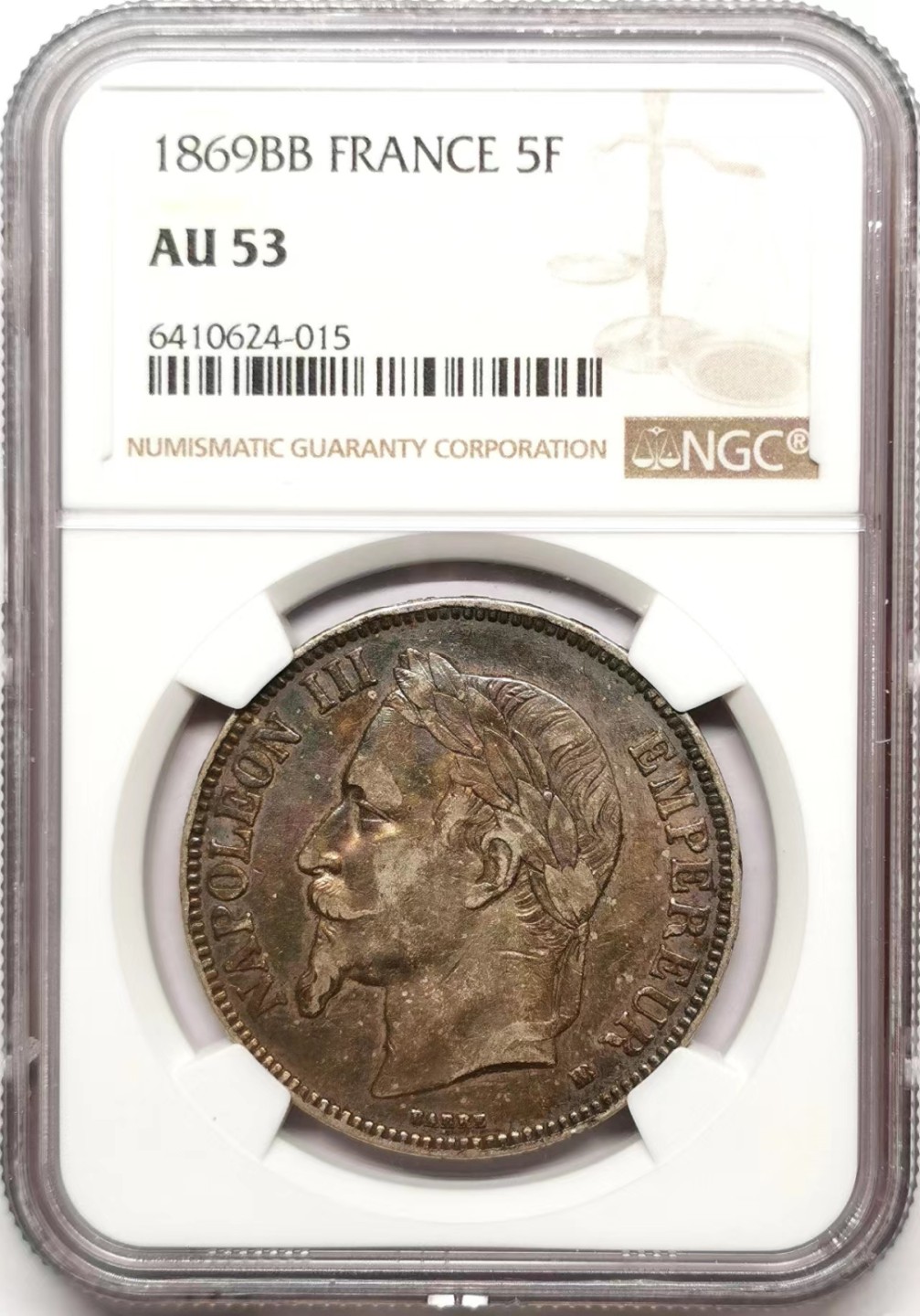 凡希社世界钱币微拍第二百三十五期 1869BB法国拿三5法郎大银NGC-AU53
