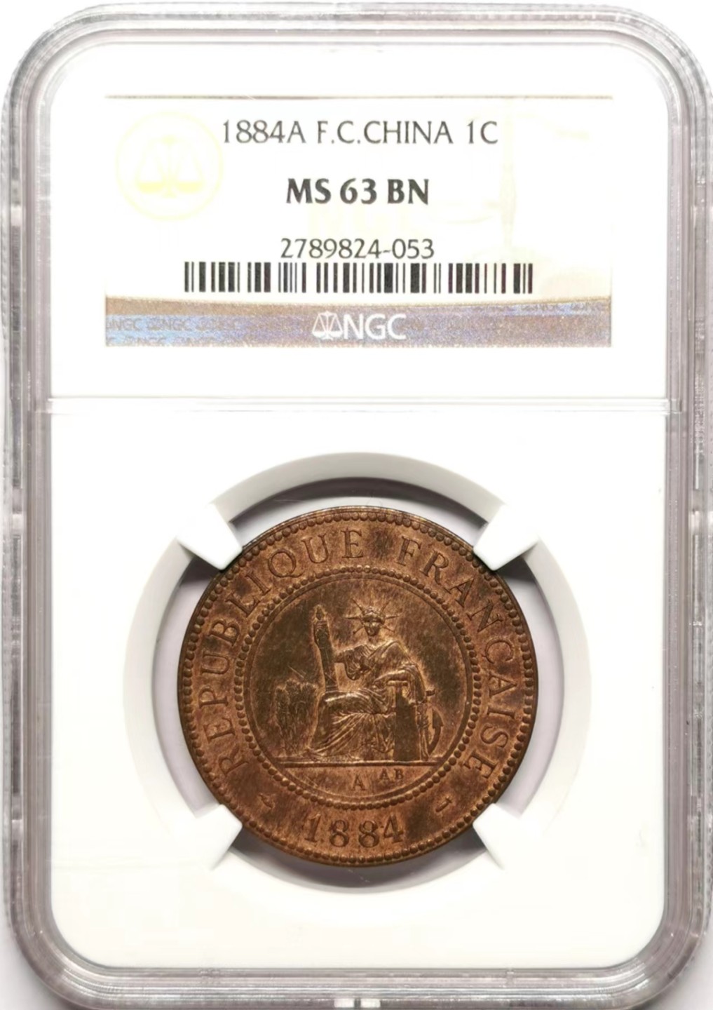 凡希社世界钱币微拍第二百三十五期 1884法属交趾支那百分之一皮亚斯特铜元NGC-MS63