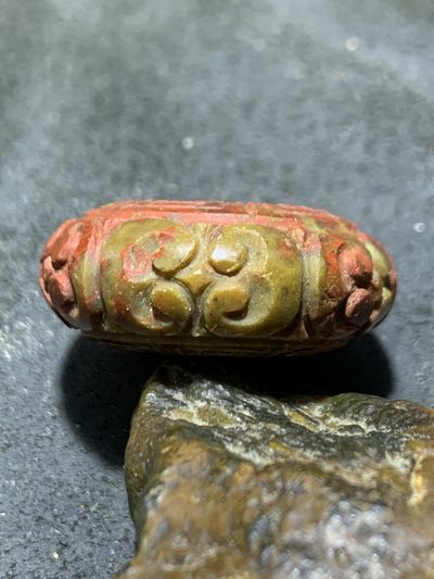 精美战国红玛瑙雕刻回纹平安扣一颗！ 精美战国红玛瑙雕刻回纹平安扣一颗！