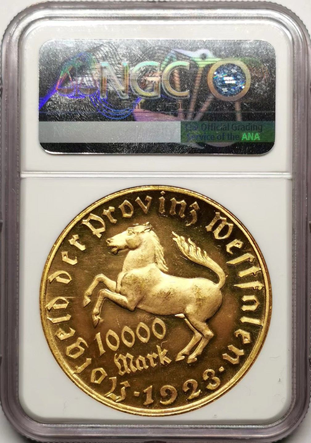 凡希社世界钱币微拍第二百三十五期 1923德紧威斯特伐利亚10000马克镀金币NGC-MS65镀层完美！