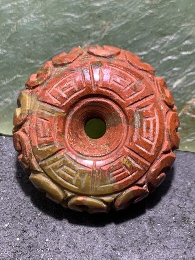 精美战国红玛瑙雕刻回纹平安扣一颗！ 精美战国红玛瑙雕刻回纹平安扣一颗！