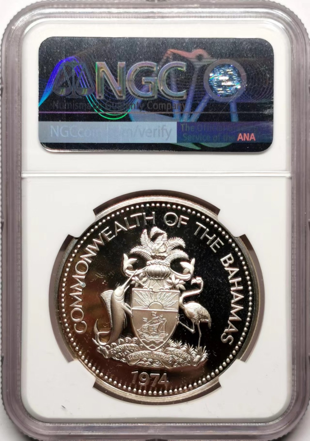凡希社世界钱币微拍第二百三十五期 1974巴哈马火烈鸟精铸大银NGC-PF68UC