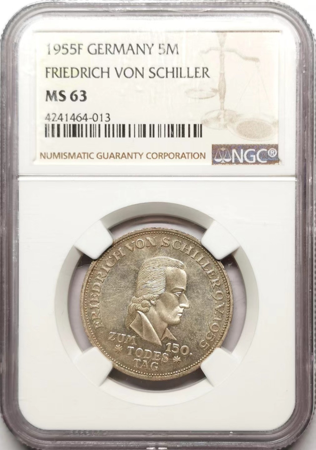 凡希社世界钱币微拍第二百三十五期 1955联邦德国席勒5马克NGC-MS63