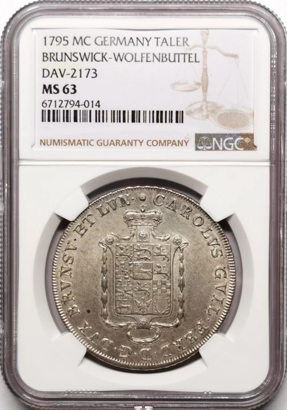 凡希社世界钱币微拍第二百三十五期 荐！1795布伦瑞克沃芬布特SPECITALER大银NGC-MS63淡彩！