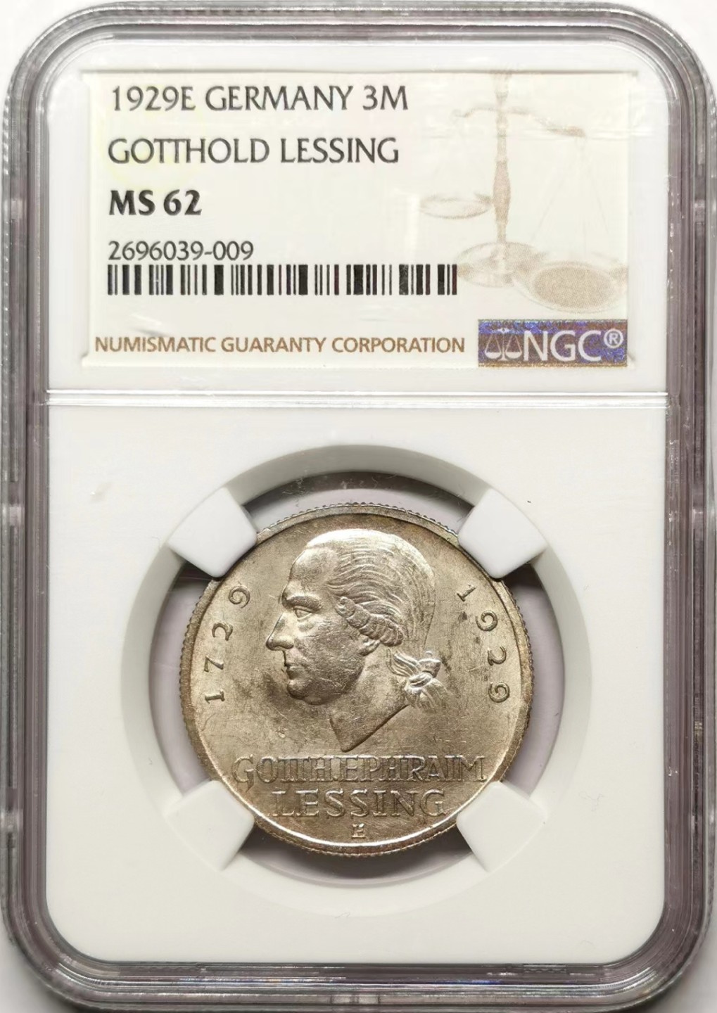 凡希社世界钱币微拍第二百三十五期 1929魏玛德国莱辛3马克NGC-MS62