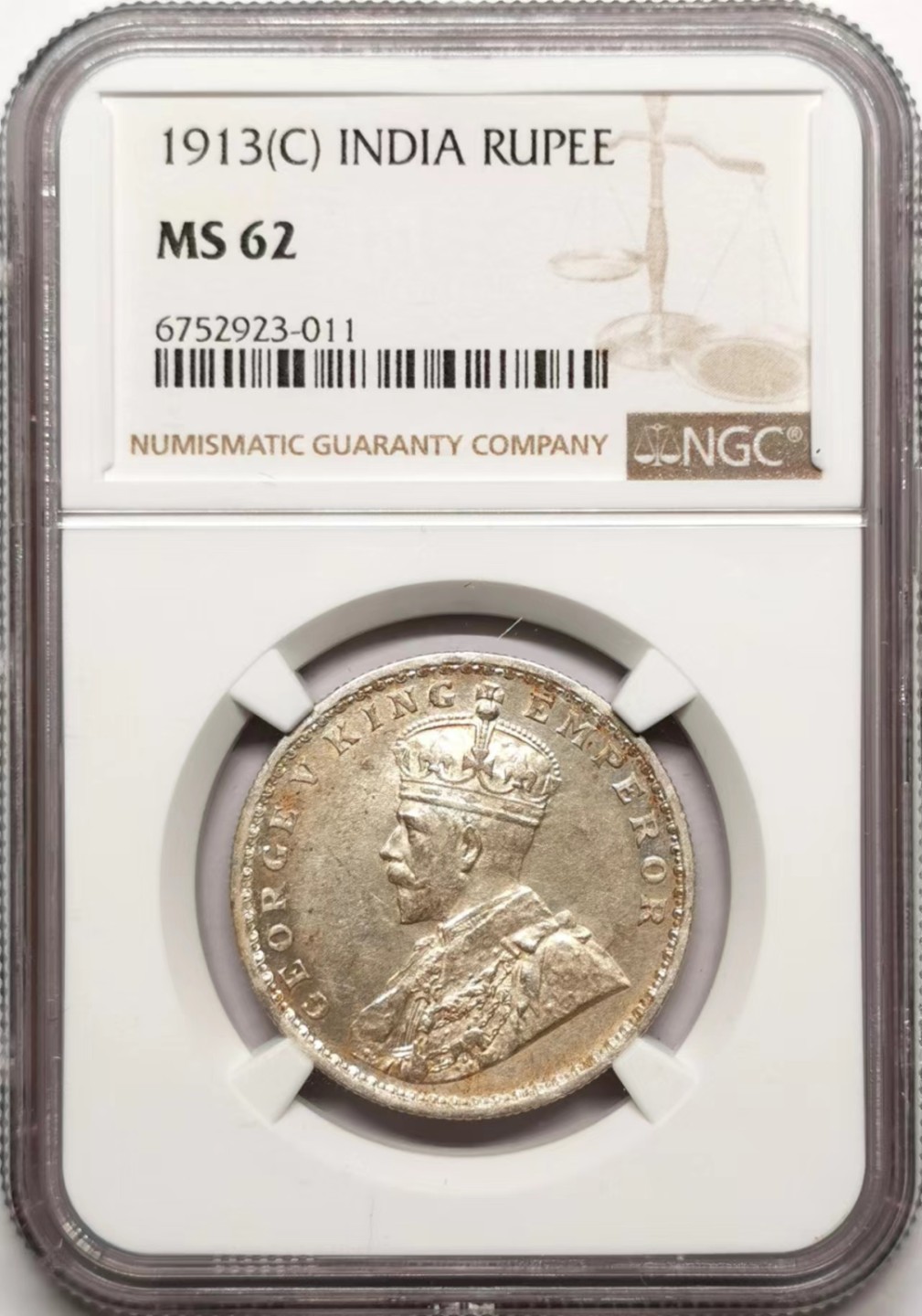 凡希社世界钱币微拍第二百三十五期 1913C英属印度乔五卢比NGC-MS62