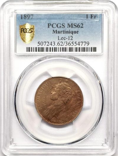凡希社世界钱币微拍第二百三十五期 - 荐！1897法属马提尼克1法郎PCGS-MS62