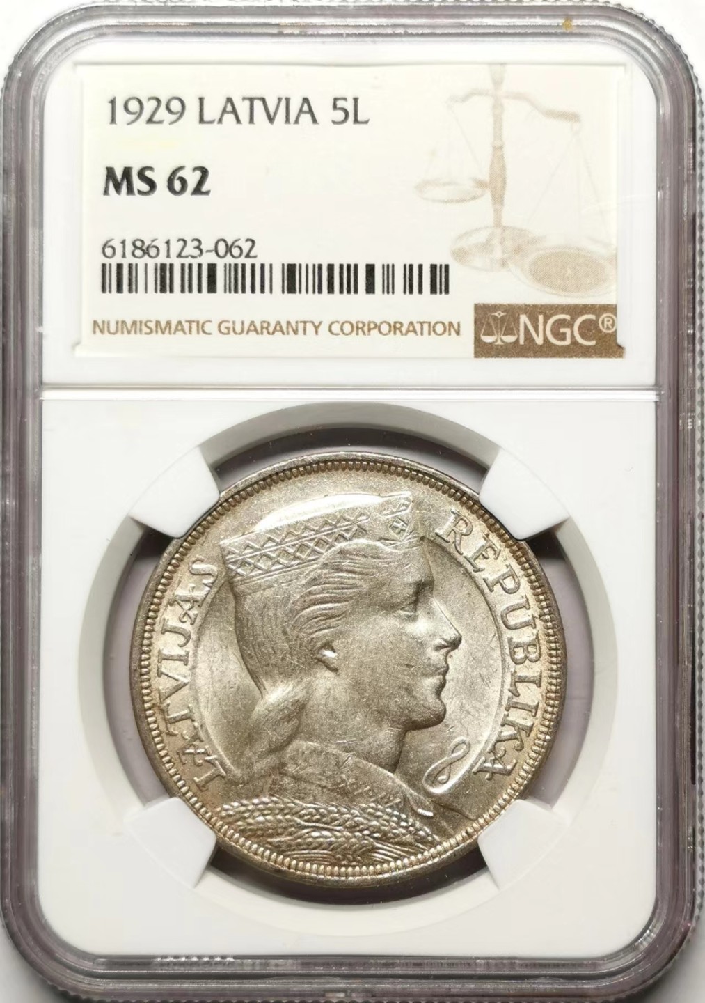 凡希社世界钱币微拍第二百三十五期 1929拉脱维亚5L大银NGC-MS62