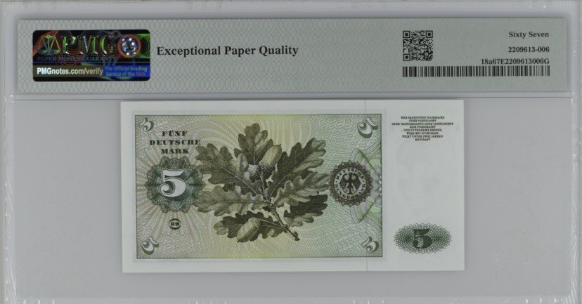 收藏联盟Quantum Auction 第249期拍卖  德国1960年5马克 PMG67 初版年份 丢勒画作《年轻的威尼斯女子》