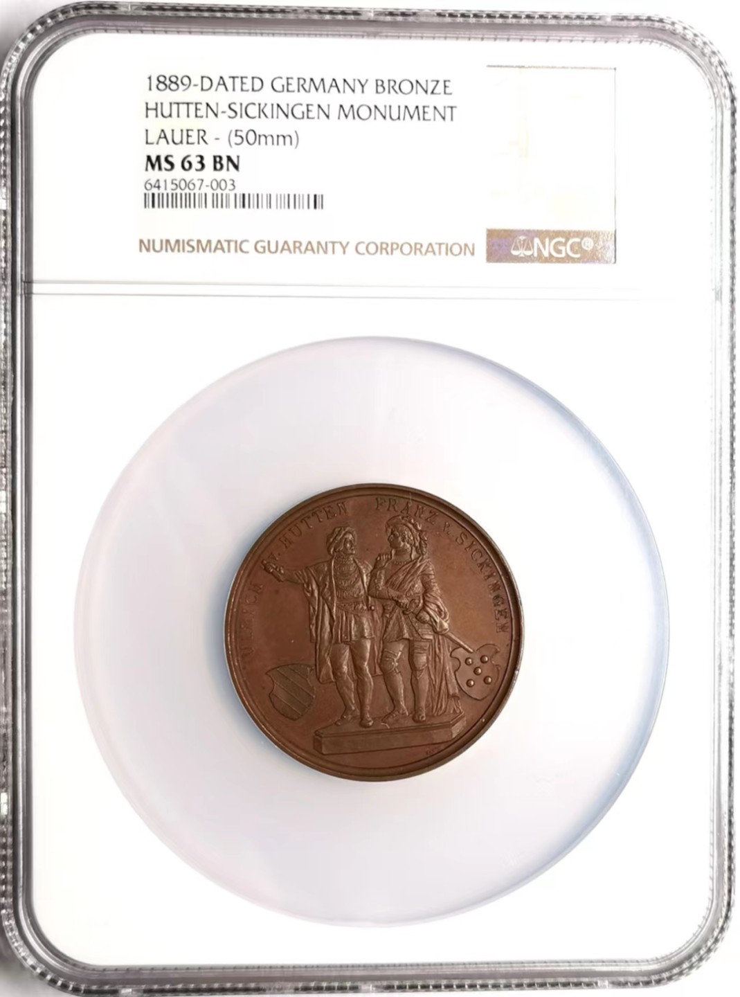 凡希社世界钱币微拍第二百三十五期 1889德国哈腾-西肯恩联盟纪念大铜章NGC-MS63