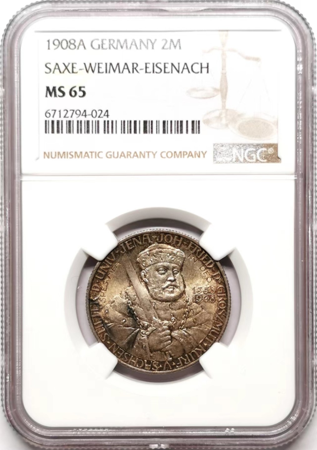 凡希社世界钱币微拍第二百三十五期 1908萨克森魏玛2马克NGC-MS65包浆迷人！