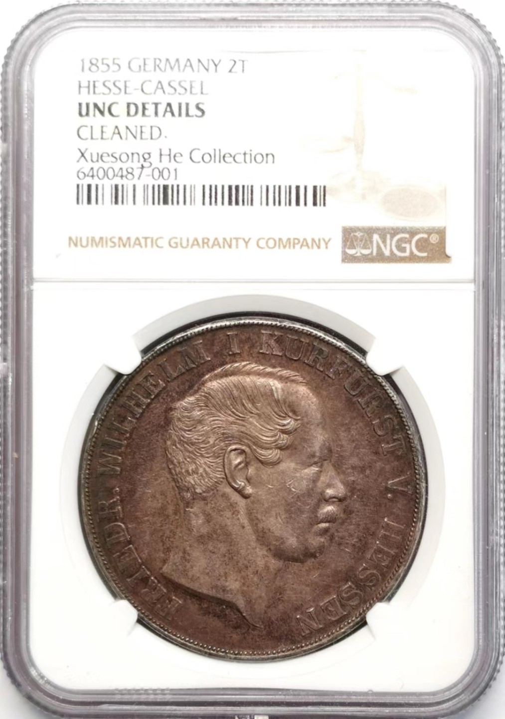 凡希社世界钱币微拍第二百三十五期 1855黑森卡塞尔2泰勒大银NGC-UNCD浓郁五彩！