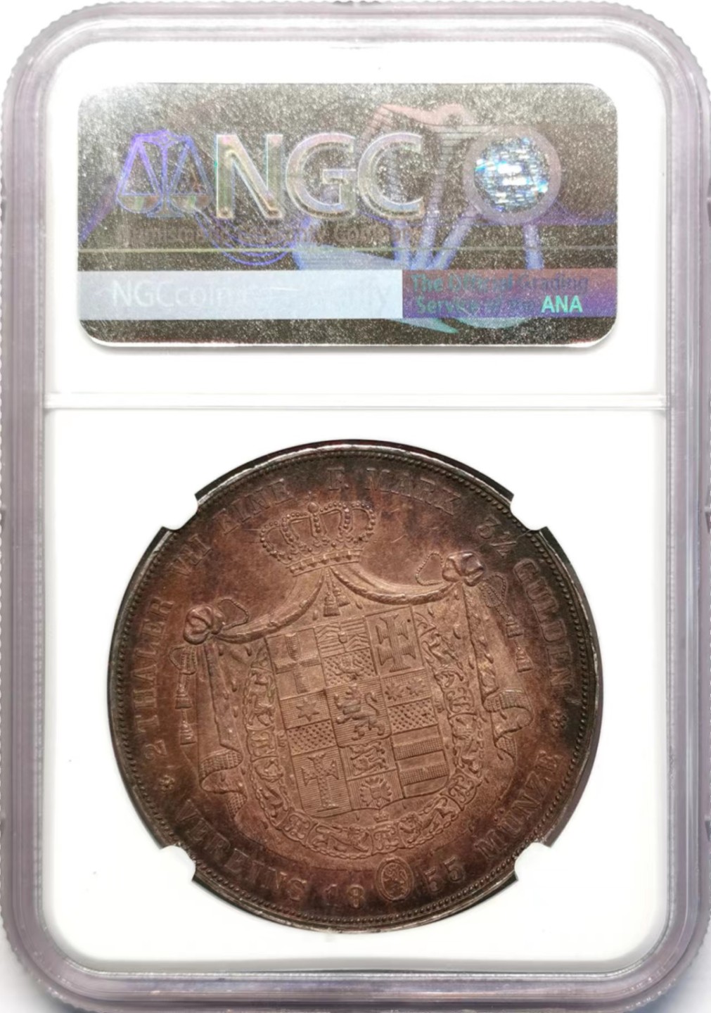 凡希社世界钱币微拍第二百三十五期 1855黑森卡塞尔2泰勒大银NGC-UNCD浓郁五彩！