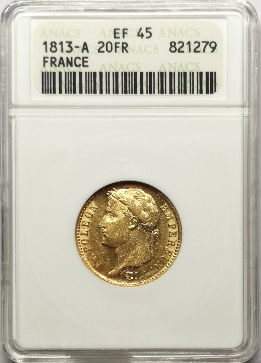 凡希社世界钱币微拍第二百三十五期 1813A法国拿破仑桂冠20法郎金币ANACS-EF45