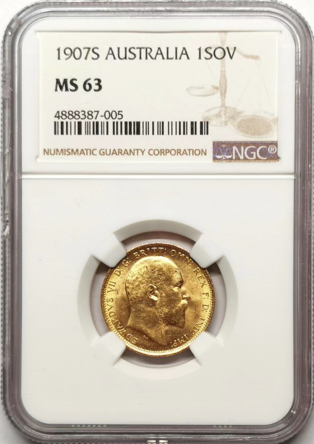 凡希社世界钱币微拍第二百三十五期 1907S英属澳大利亚爱七索维林金币NGC-MS63