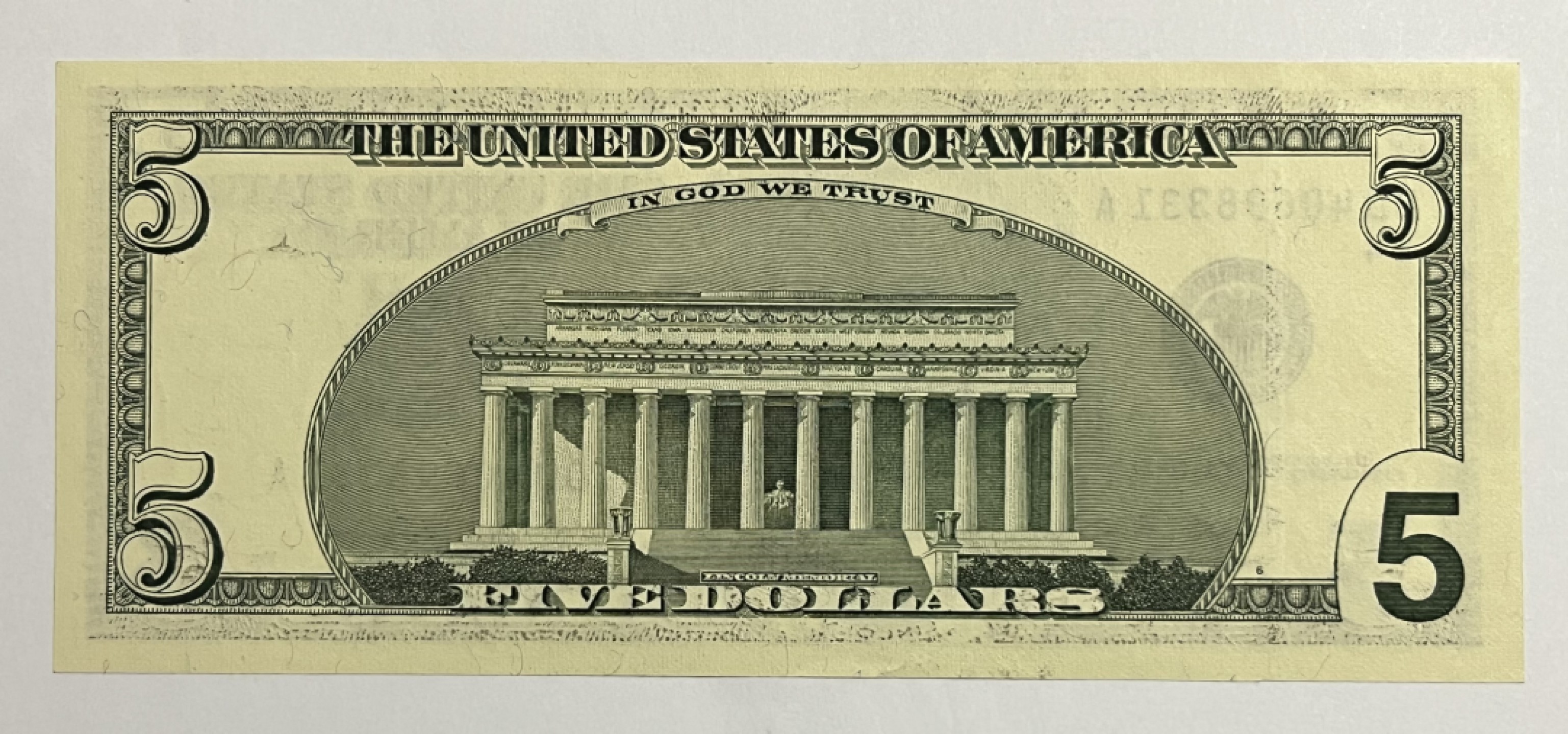Chase Auction 第21期 - - 外钞、民国钞和人民币混合场！ 2003版 大头5美元 （华盛顿印钞厂印制 w）全新UNC（天然捆印）