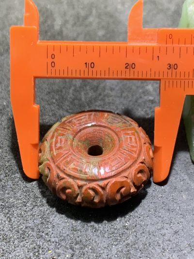 精美战国红玛瑙雕刻回纹平安扣一颗！ 精美战国红玛瑙雕刻回纹平安扣一颗！