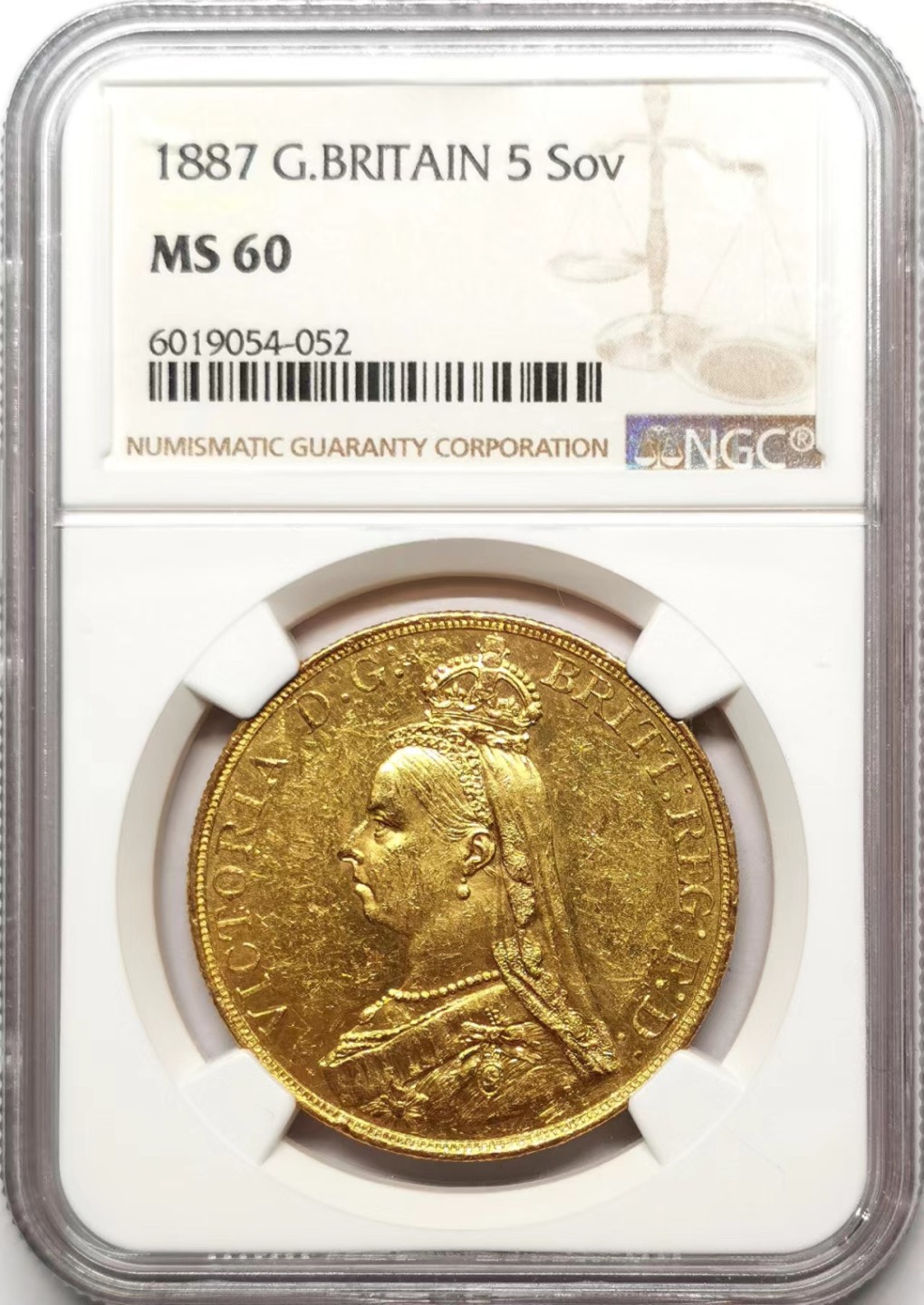 凡希社世界钱币微拍第二百三十五期 1887英国老维高冠5镑大金NGC-MS60